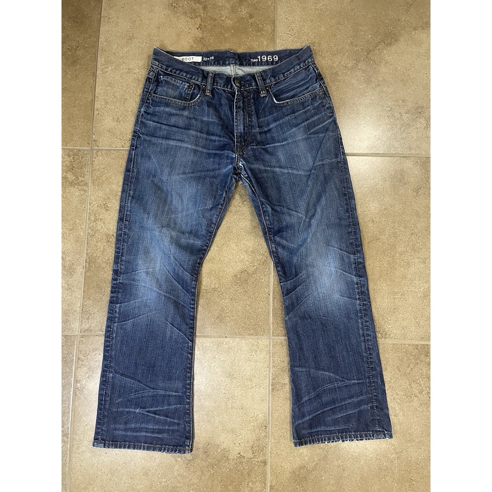 GAP 1969 Men's Boot Cut Jeans 32x28 Blue Denim Dark Wash Classic Fit